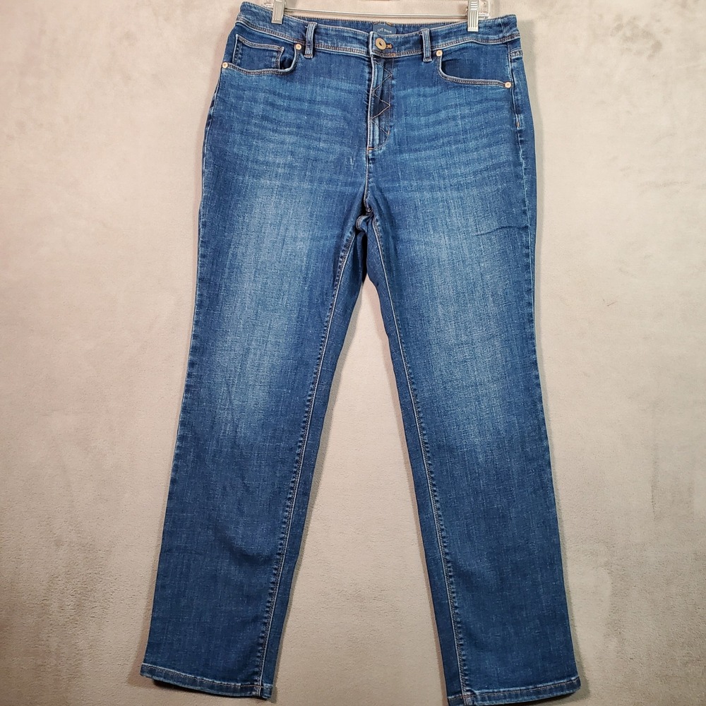 J. Jill High Rise Straight Leg Jeans Women 14P Blue Denim Classic Casual Stretch